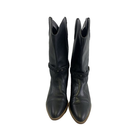 Sutton Plaza Black Leather Western Boots Buckle Strap Pointed Toe Vtg Women 7.5 - Picture 3 of 14
